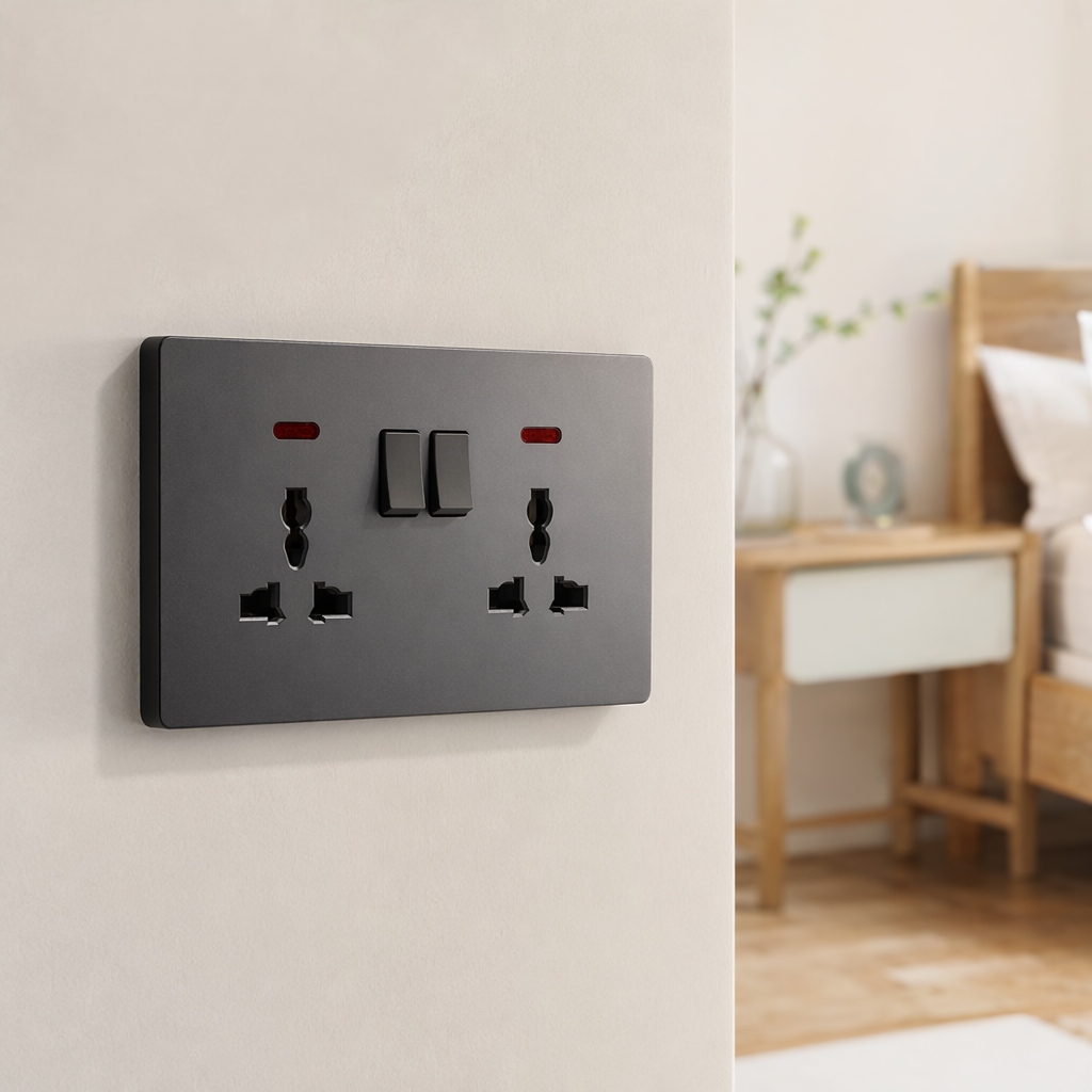 T7 gris/oro doble 13A zócalo de pared multifuncional diseño simple y hermoso oficina casera general comercio exterior especial details Picture