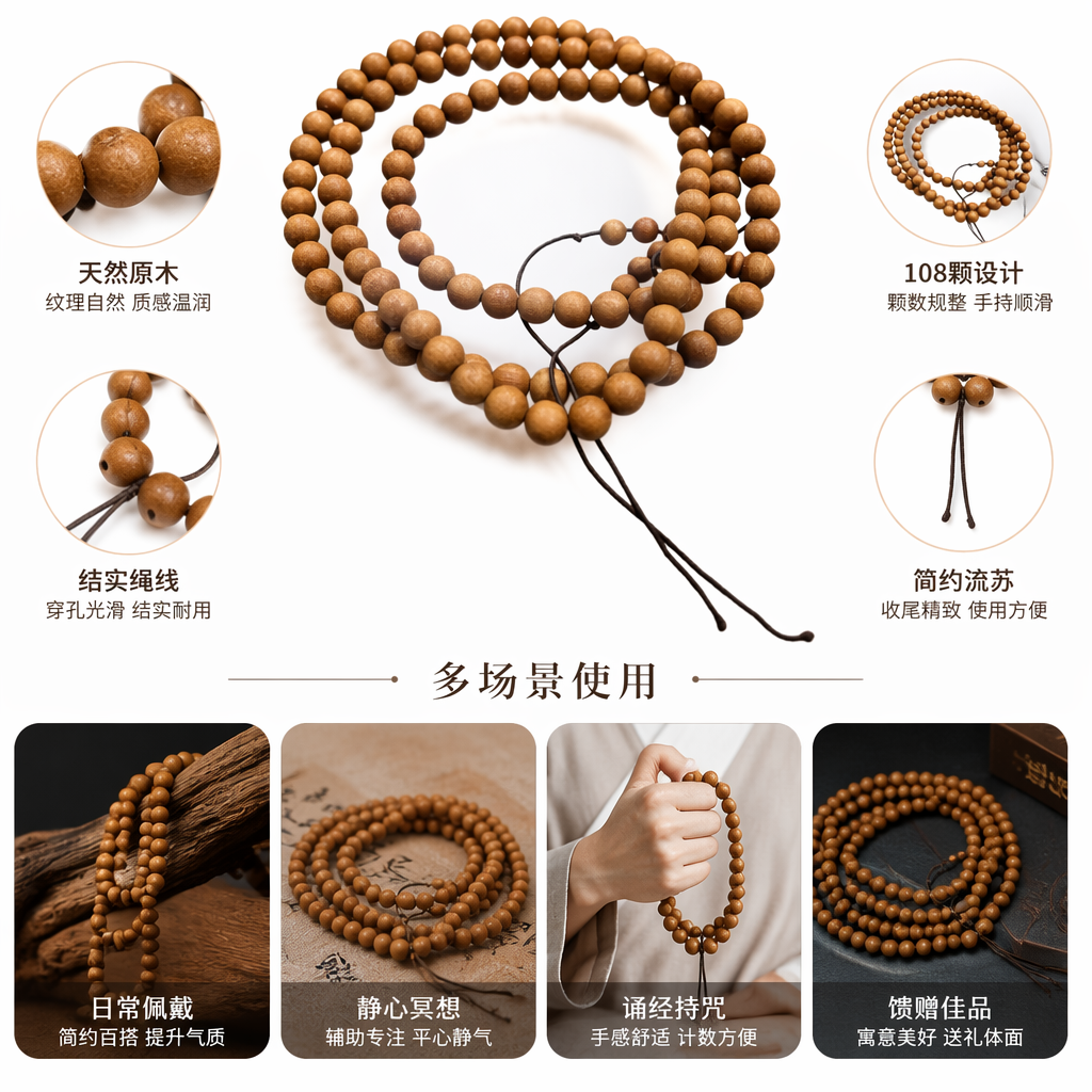 Marrón madera cuentas de buda brocheta de mano natural aloe foliolos dalbergia bodhi unisex