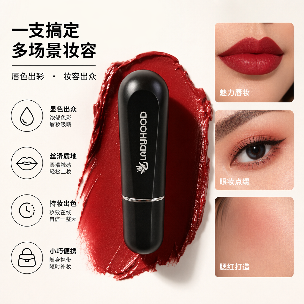 The black lipstick tube features a metallic texture and a simple design, suitable for various lipstick sizes