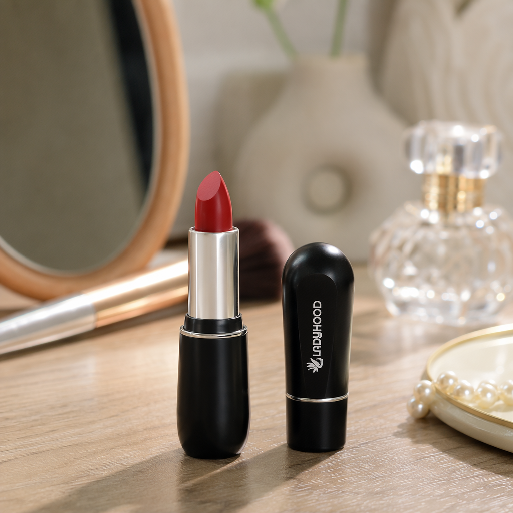 The black lipstick tube features a metallic texture and a simple design, suitable for various lipstick sizes details Picture