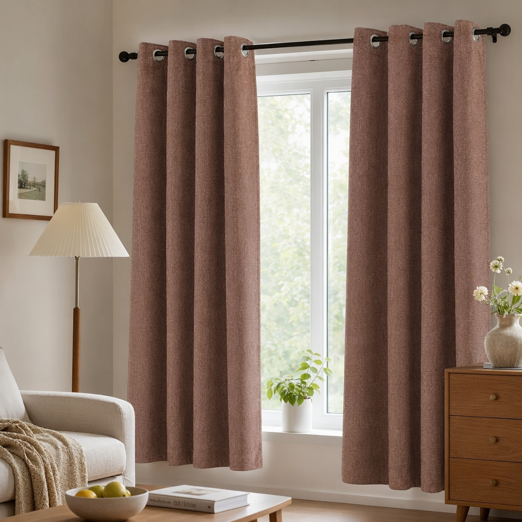 The brown curtain fabric has good light-blocking, heat-insulating and drape properties. It is a household decorative fabric with a width of 280cm details Picture