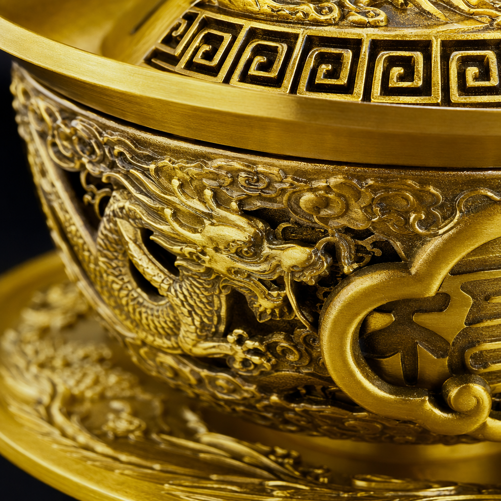 Golden dragon-patterned "Fu" character covered bowl ceramic tea set, hand-gilding technique Application Scenario