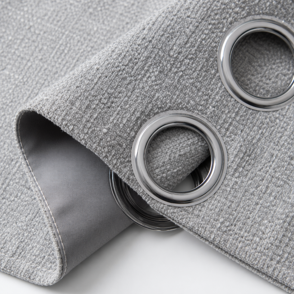 The grey curtain packaging comes with metal rings and labels Application Scenario