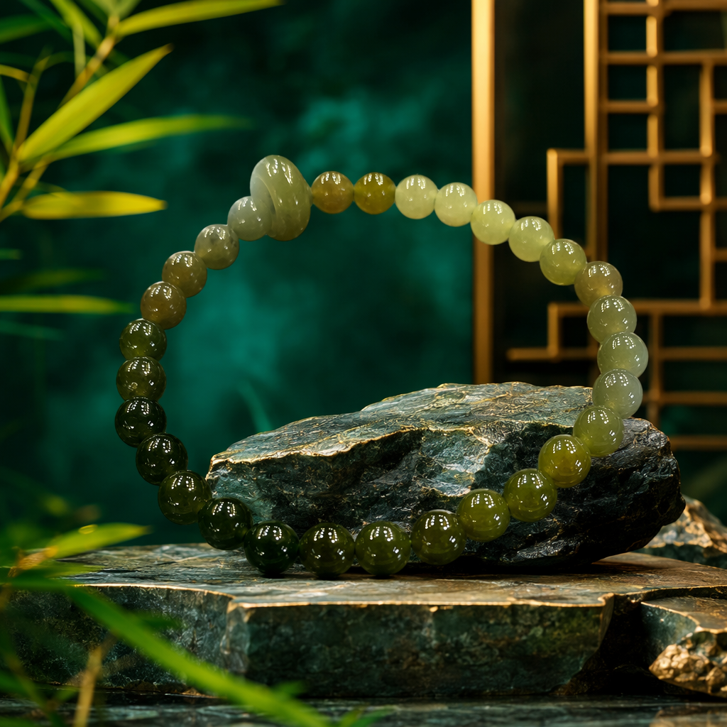 Green beaded bracelet, natural jade, simple and versatile ladies' wrist accessory Specification image