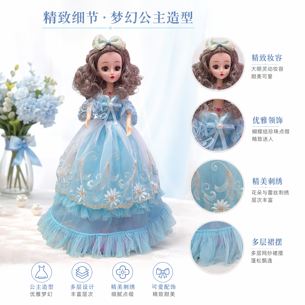 Blue dress doll, a decorative item for girls' holiday parties