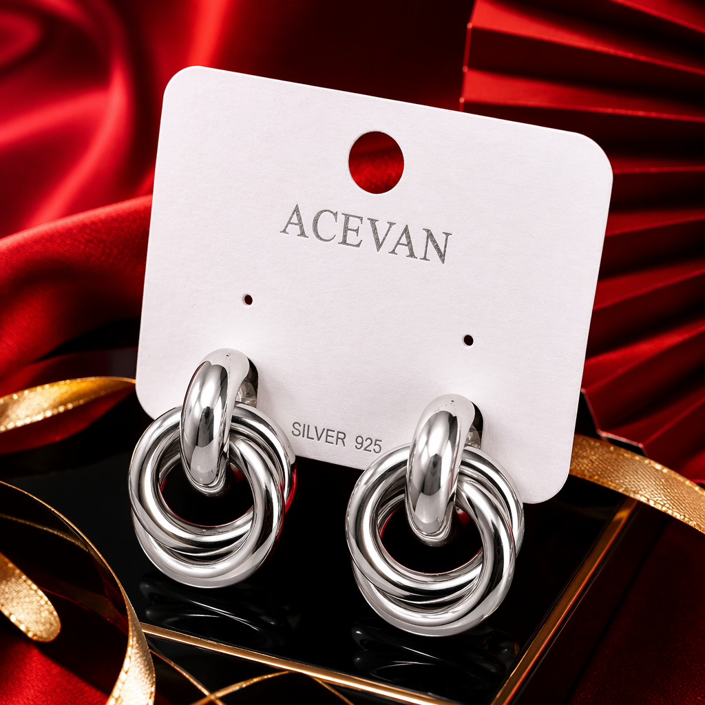 The silver double-ring earrings are simple and fashionable earrings with a light luxury design for women Specification image