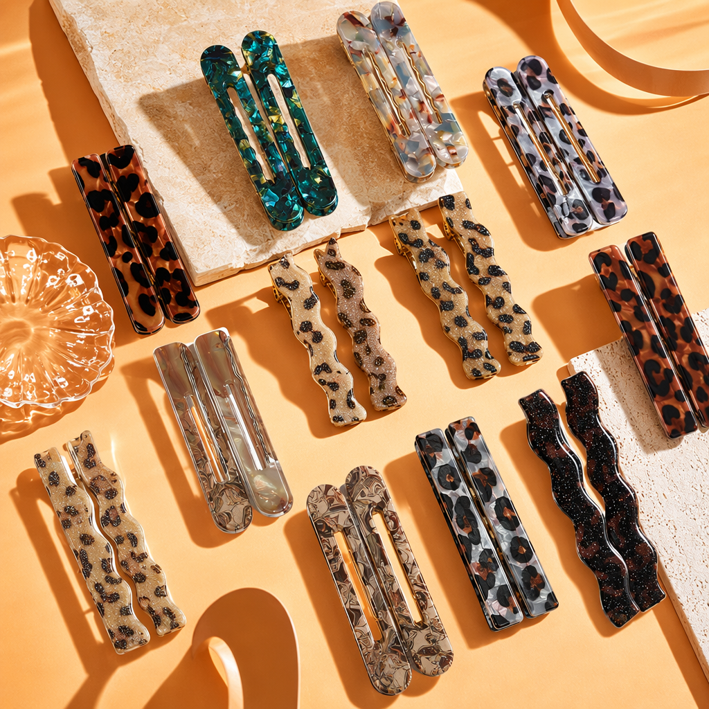 A fashionable mixed and matched headwear set of colorful leopard print and marble print hairpins Specification image