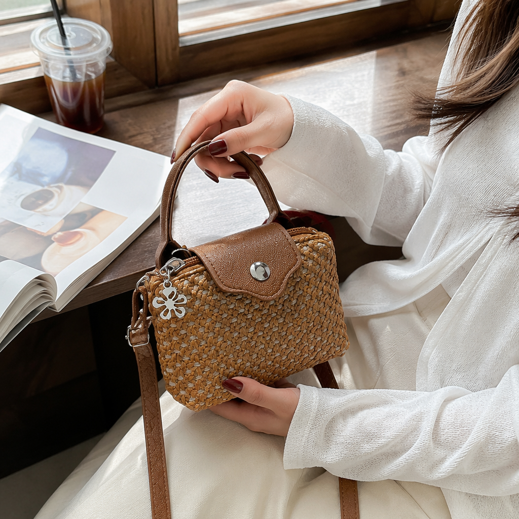 Bolso de paja mujer verano nuevo tejido a mano una bolsa de hombro casual moda diseño de nicho Item Picture