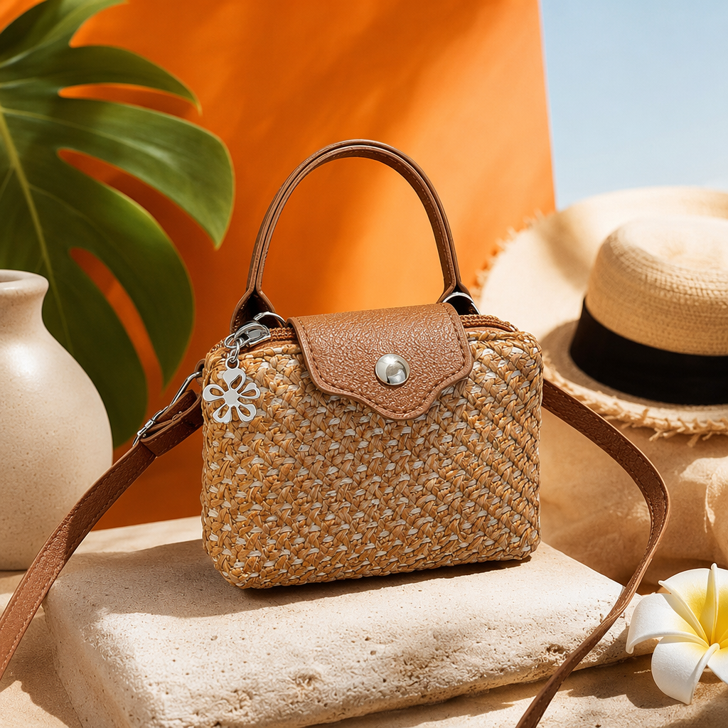 Bolso de paja mujer verano nuevo tejido a mano una bolsa de hombro casual moda diseño de nicho Specification image