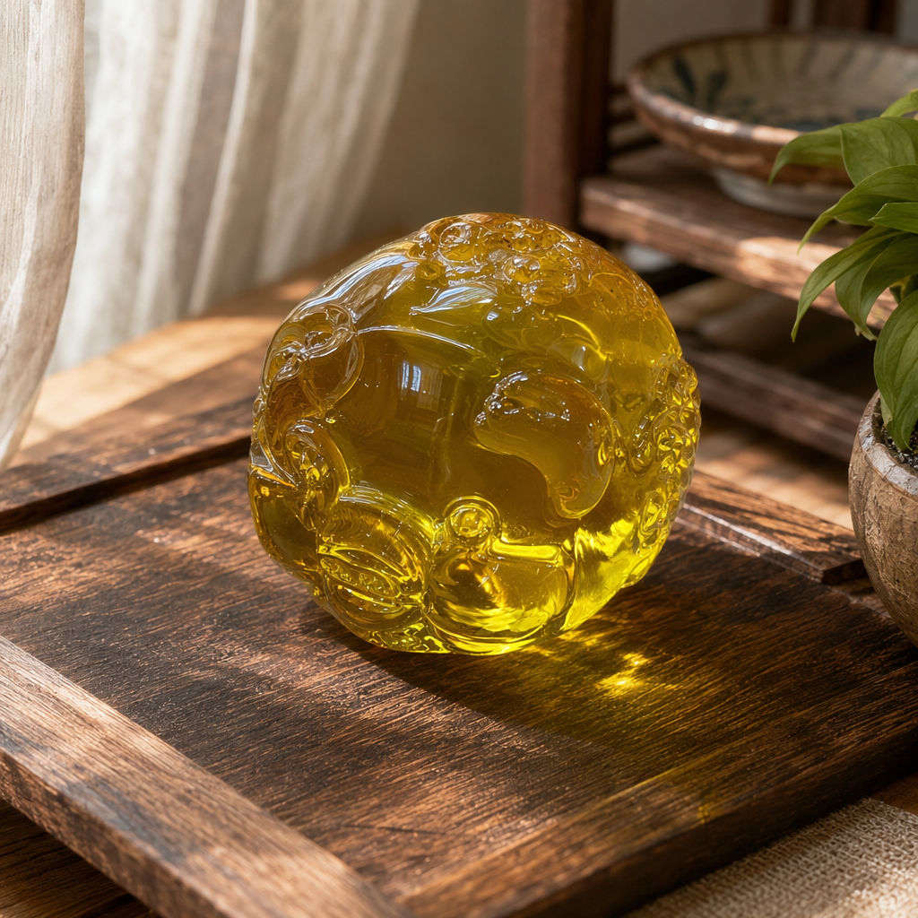 Yellow transparent pig-shaped resin ornaments are creative desktop decorations for home decoration details Picture