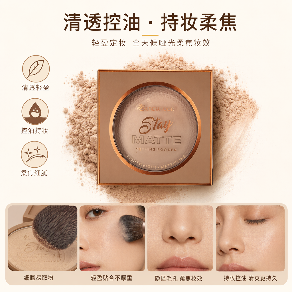 Ladyhood Stay Matte Set Powder Brown packaging Shelf display style