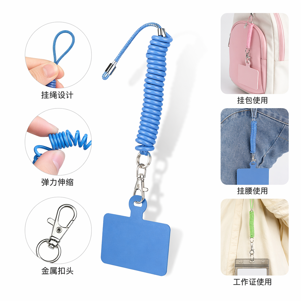 彩色螺旋绳手机挂绳 时尚防丢可调节挂脖绳