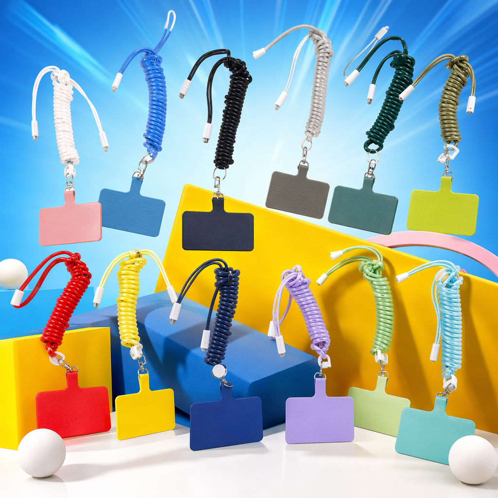 Colorful spiral rope mobile phone lanyard, fashionable, anti-loss and adjustable neck lanyard Specification image