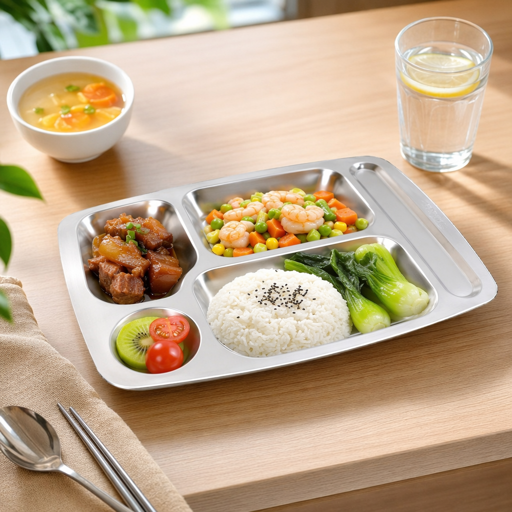 304不锈钢快餐盘食堂餐盘餐厅学生专用分格盘子食品级商用盘