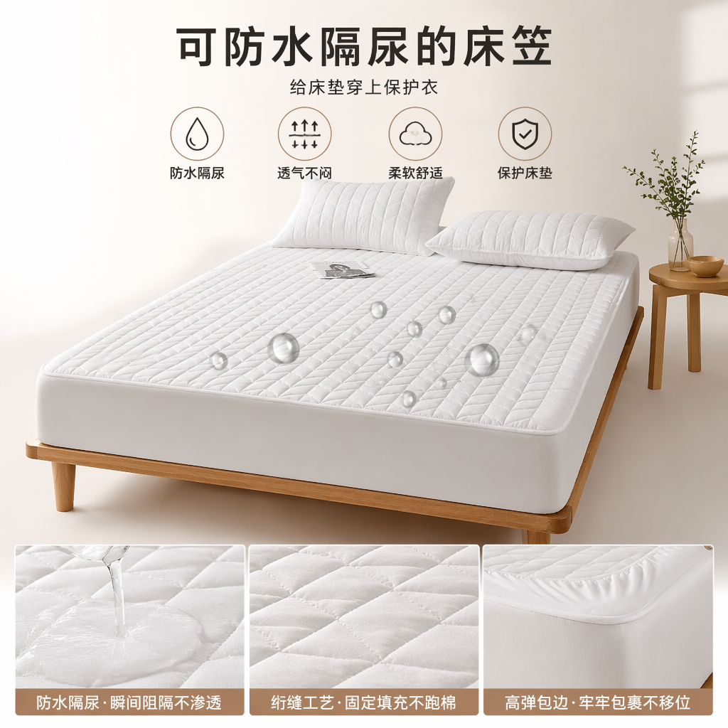 White waterproof and moisture-proof bedsheet, thickened breathable baby bed sheet protective cover