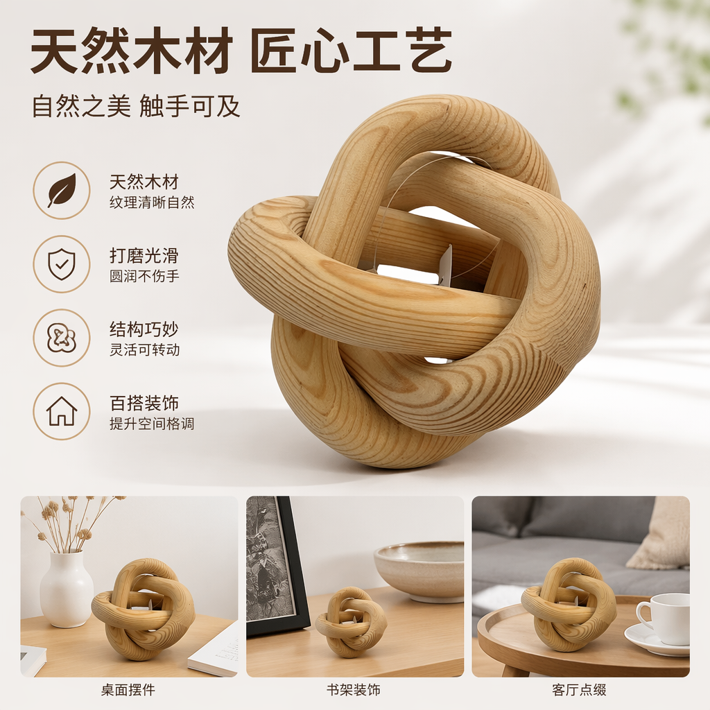 Light-colored wooden knot-shaped decorative items, Nordic-style home furnishings, simple living room and bedroom decorative wooden chains