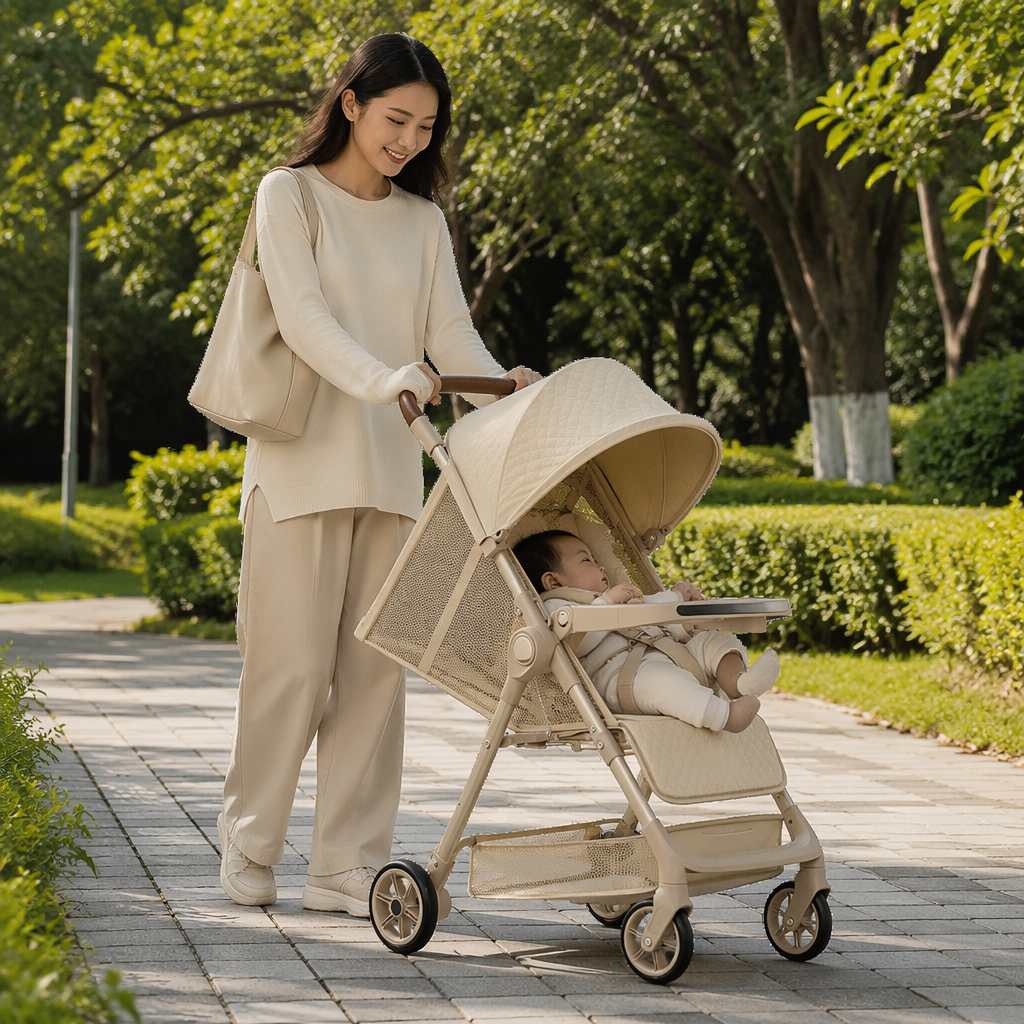 Baby stroller, mother and baby products, aluminum alloy frame, one-button retractable portable children's stroller Specification image