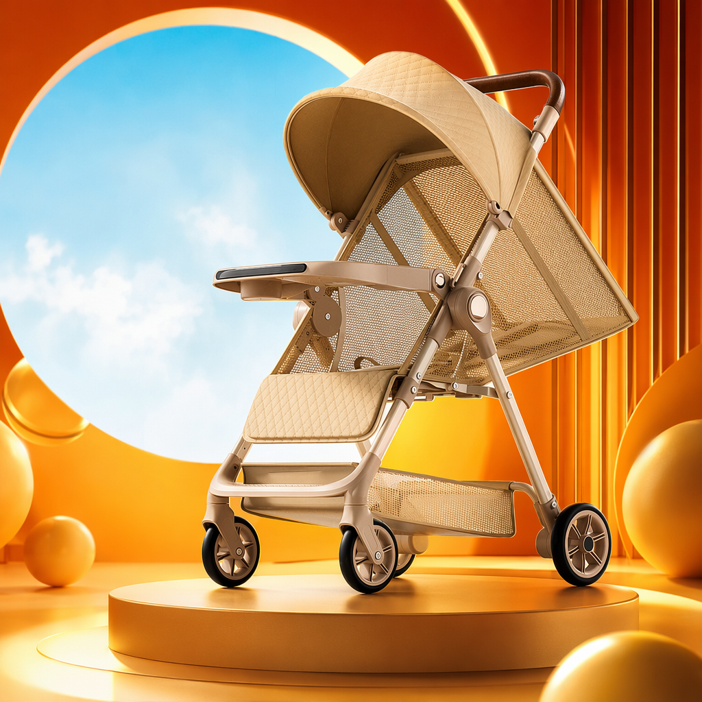 Baby stroller, mother and baby products, aluminum alloy frame, one-button retractable portable children's stroller details Picture