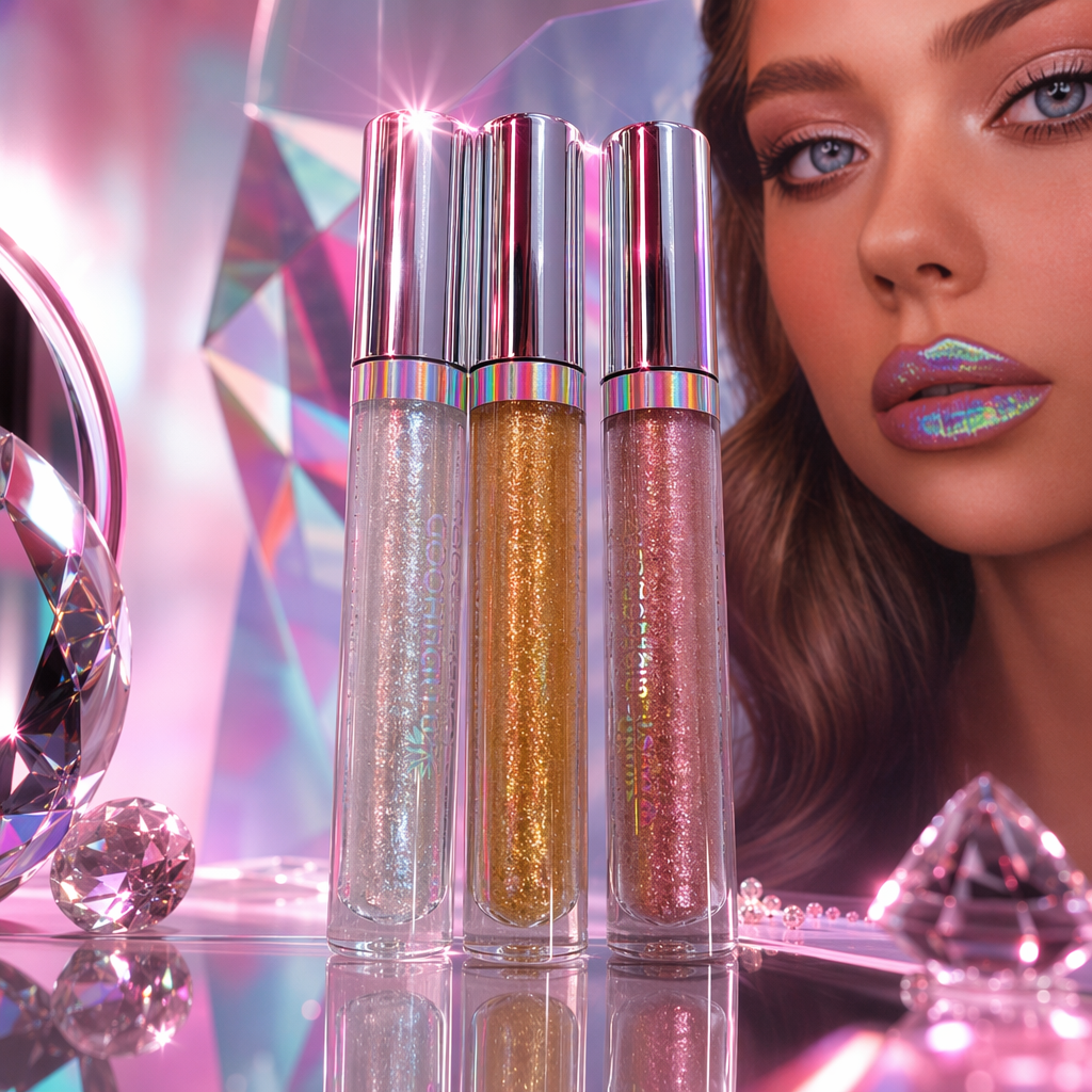 The three-piece set of glitter lip gloss provides long-lasting color display, moisture and luster Specification image