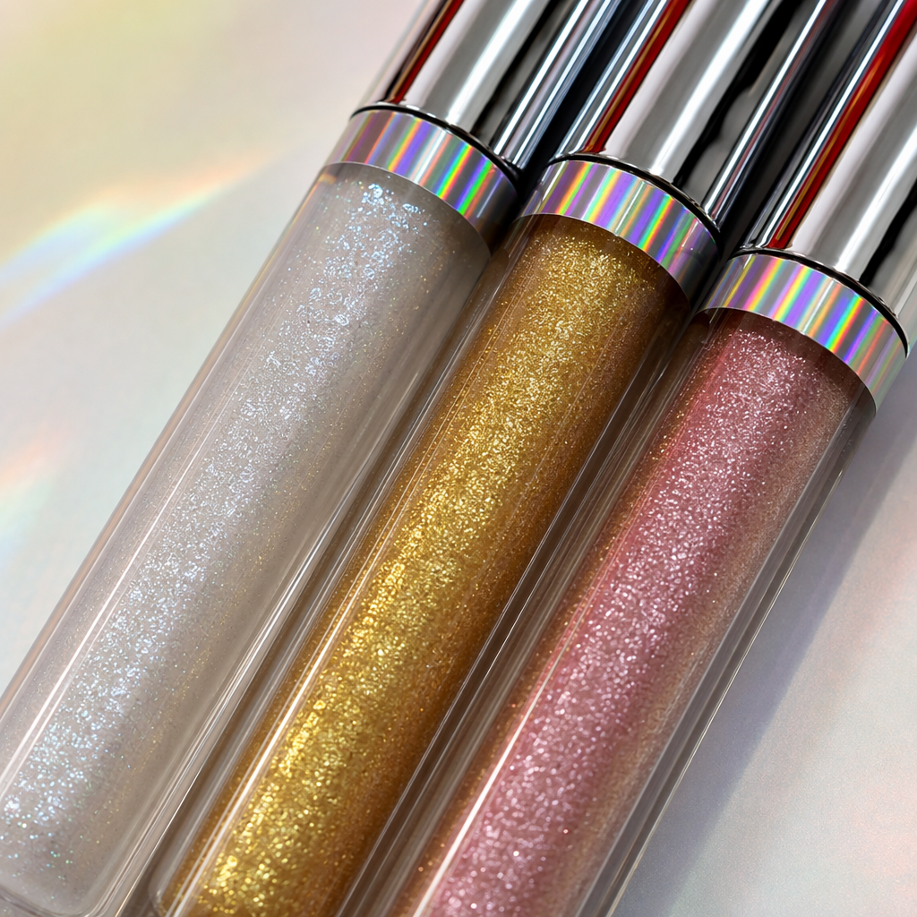 The three-piece set of glitter lip gloss provides long-lasting color display, moisture and luster Application Scenario