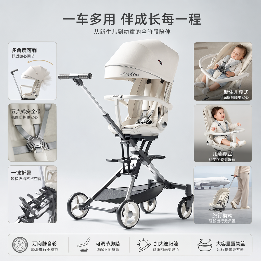 Baby strollers, baby products, foldable, lightweight, shock-absorbing strollers, safety seats Specification image