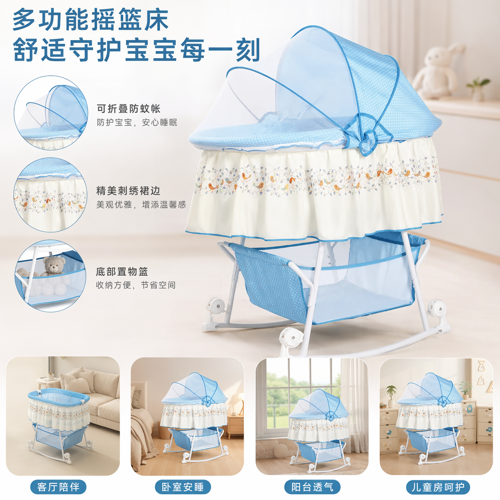 母婴用品婴儿摇篮摇椅可折叠便携家用静音款细节图