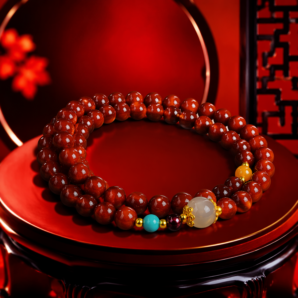 Red beaded bracelet, hand-woven natural agate stone, simple and fashionable women's accessory Specification image