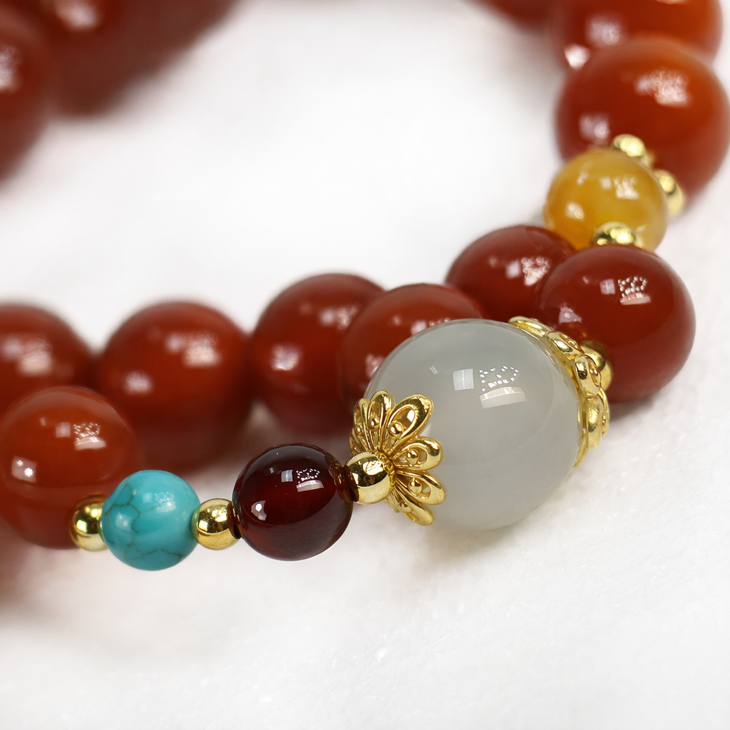 Red beaded bracelet, hand-woven natural agate stone, simple and fashionable women's accessory Application Scenario