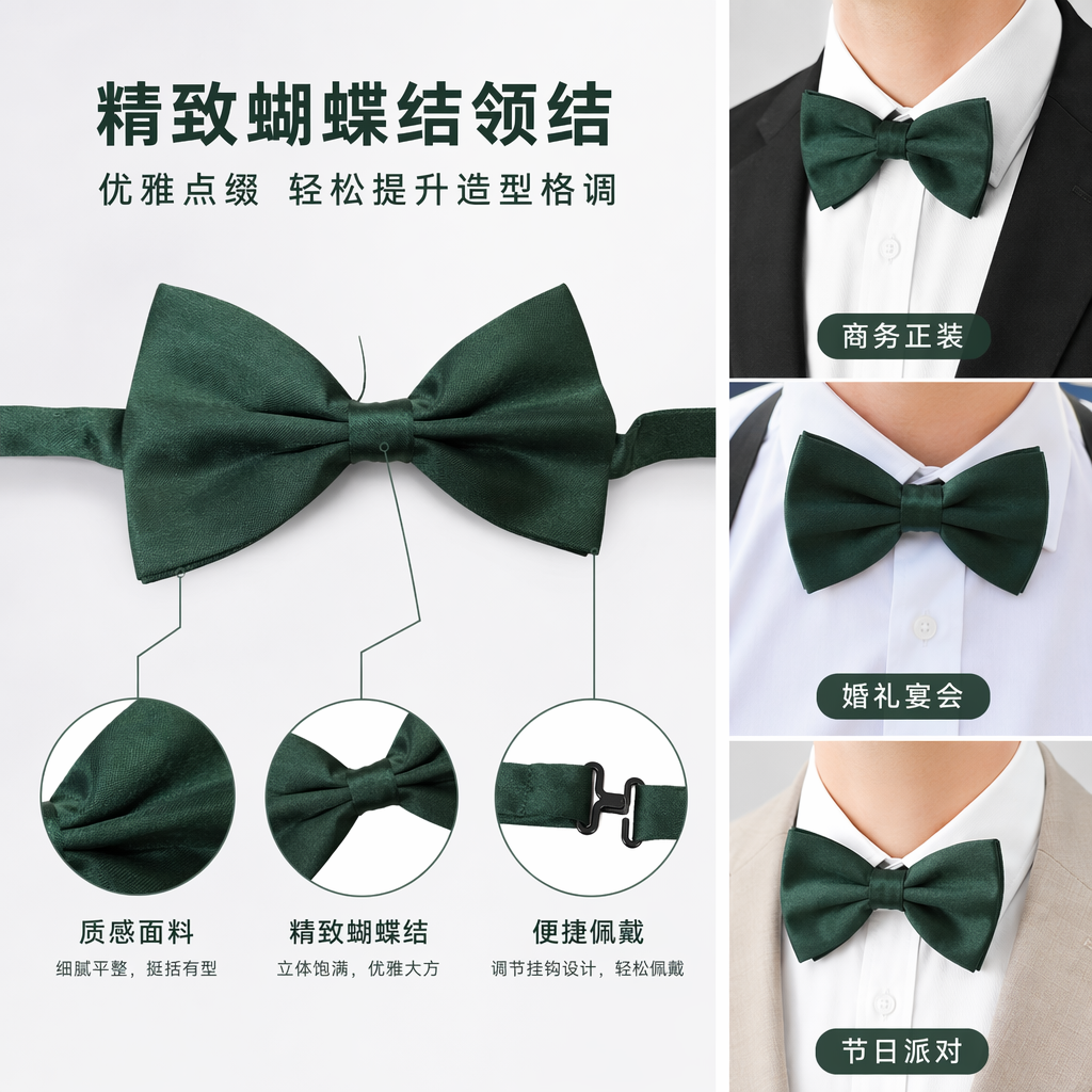 深绿色真丝领结男士婚礼商务礼服配饰
