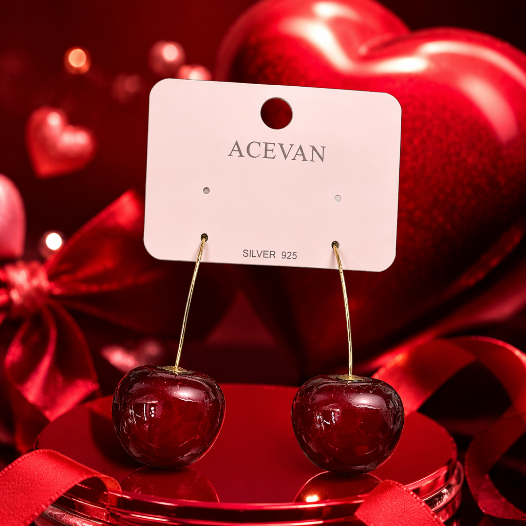 Rojo cereza forma pendientes moda dulce mujer accesorios Specification image