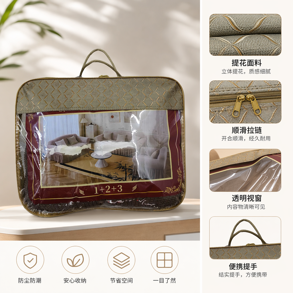 The golden-patterned handbag is beautifully packaged in a gift box
