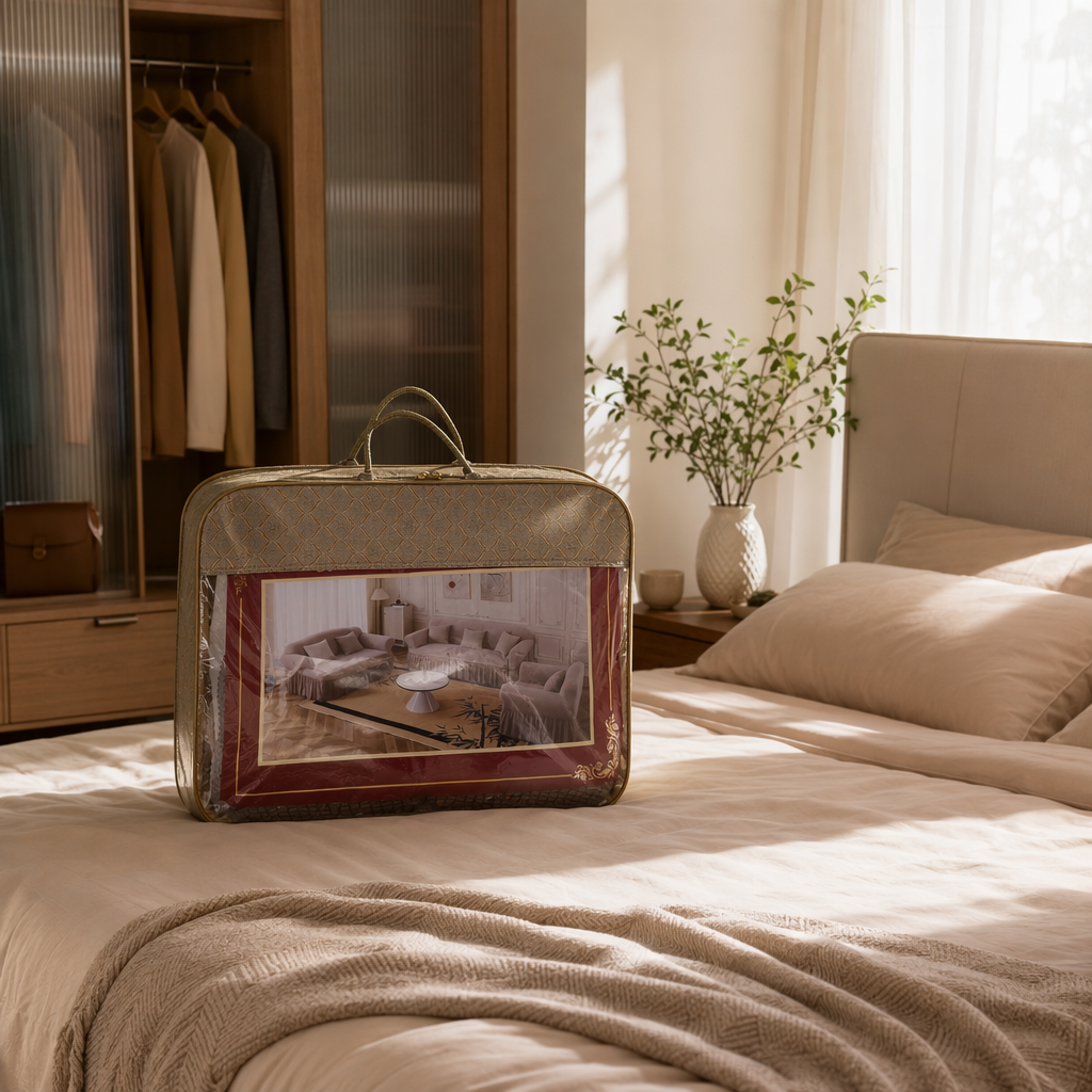The golden-patterned handbag is beautifully packaged in a gift box details Picture