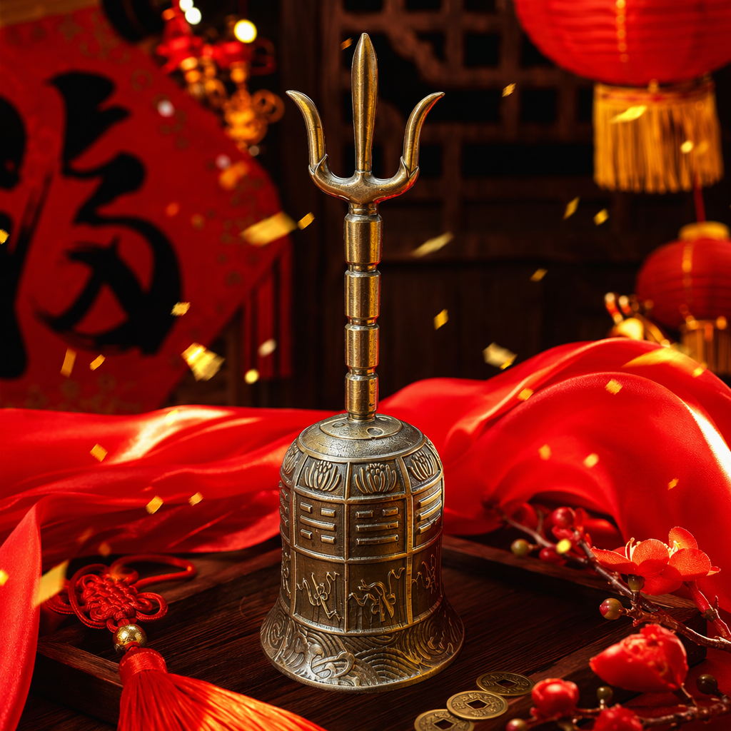 Golden trident bell wind chime home decoration living room bedroom balcony hanging decor Specification image