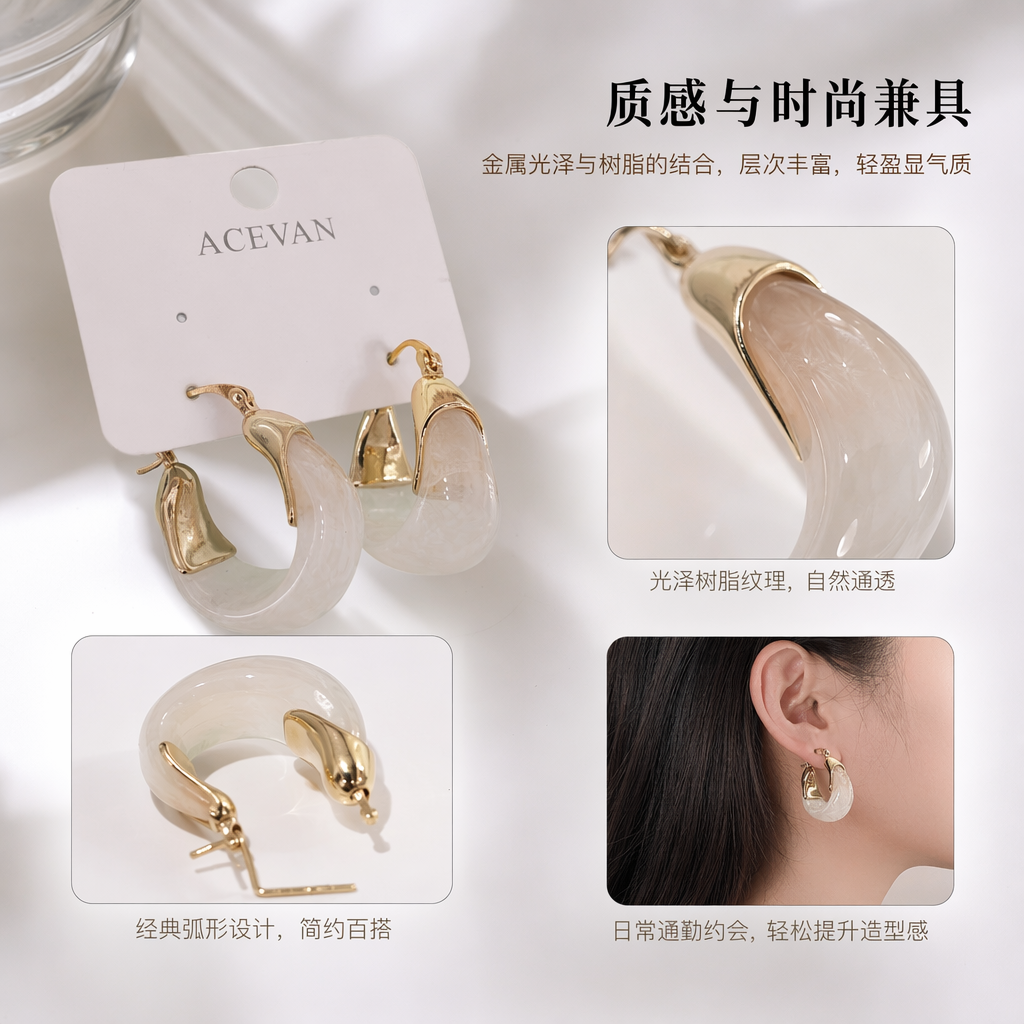 The golden earrings with pink and white gradient beads feature a light luxury design that is versatile and fashionable for women