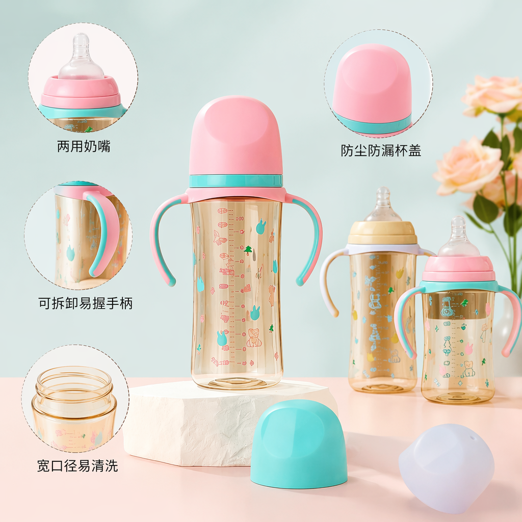 Colorful baby bottle set, 240ml glass bottle with nipple, anti-bloating newborn products for mother and baby