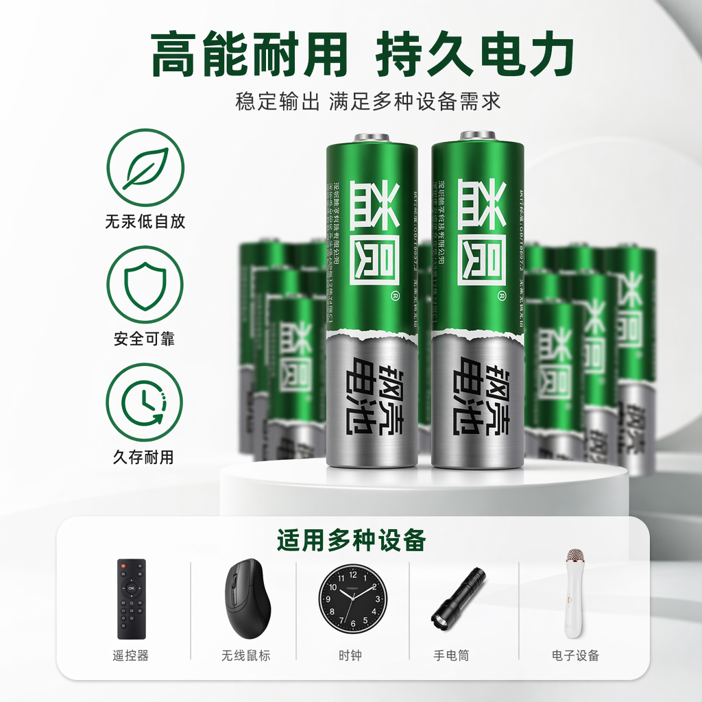 Green steel shell battery 1.5V AA alkaline battery, durable, long-lasting and environmentally friendly