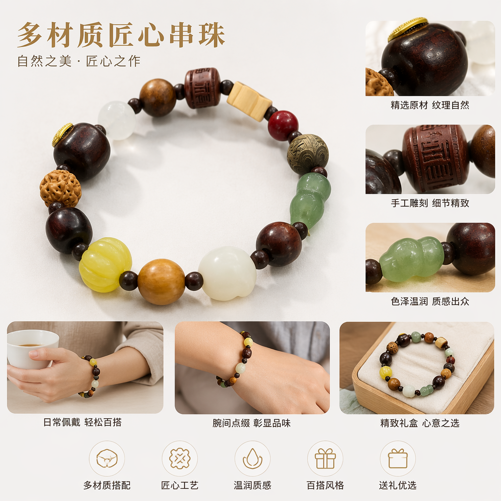 多彩珠串手链 时尚百搭天然石珠编织手饰