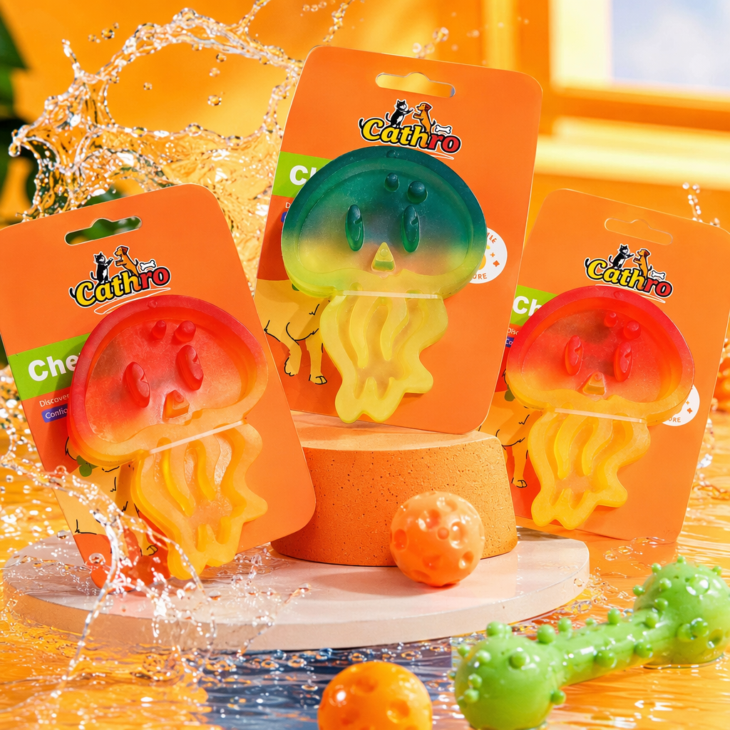 Colorful jellyfish teething and licking shaped pet toy, two-color soft rubber bite resistant interactive educational dog toy Specification image
