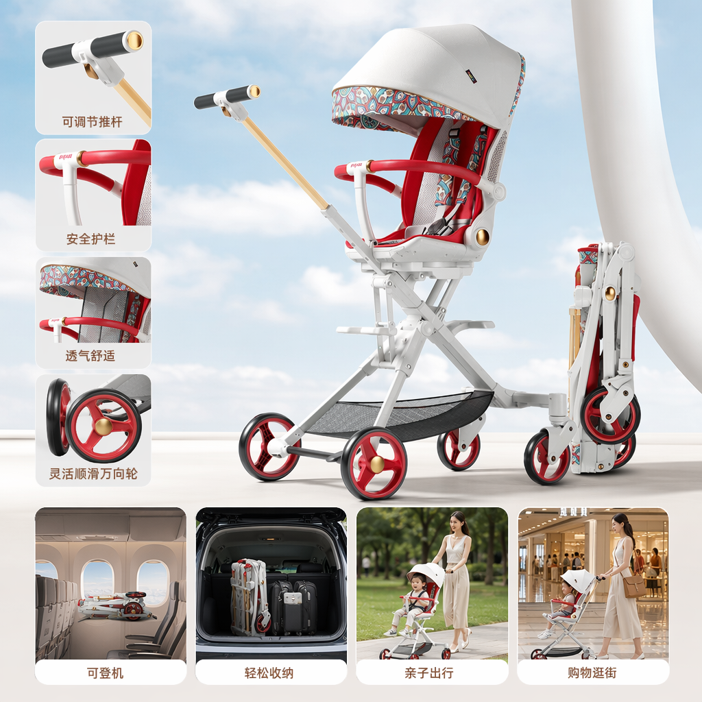 Baby strollers, baby products, high landscape shock absorption, three-level adjustment, suitable for sitting or lying down