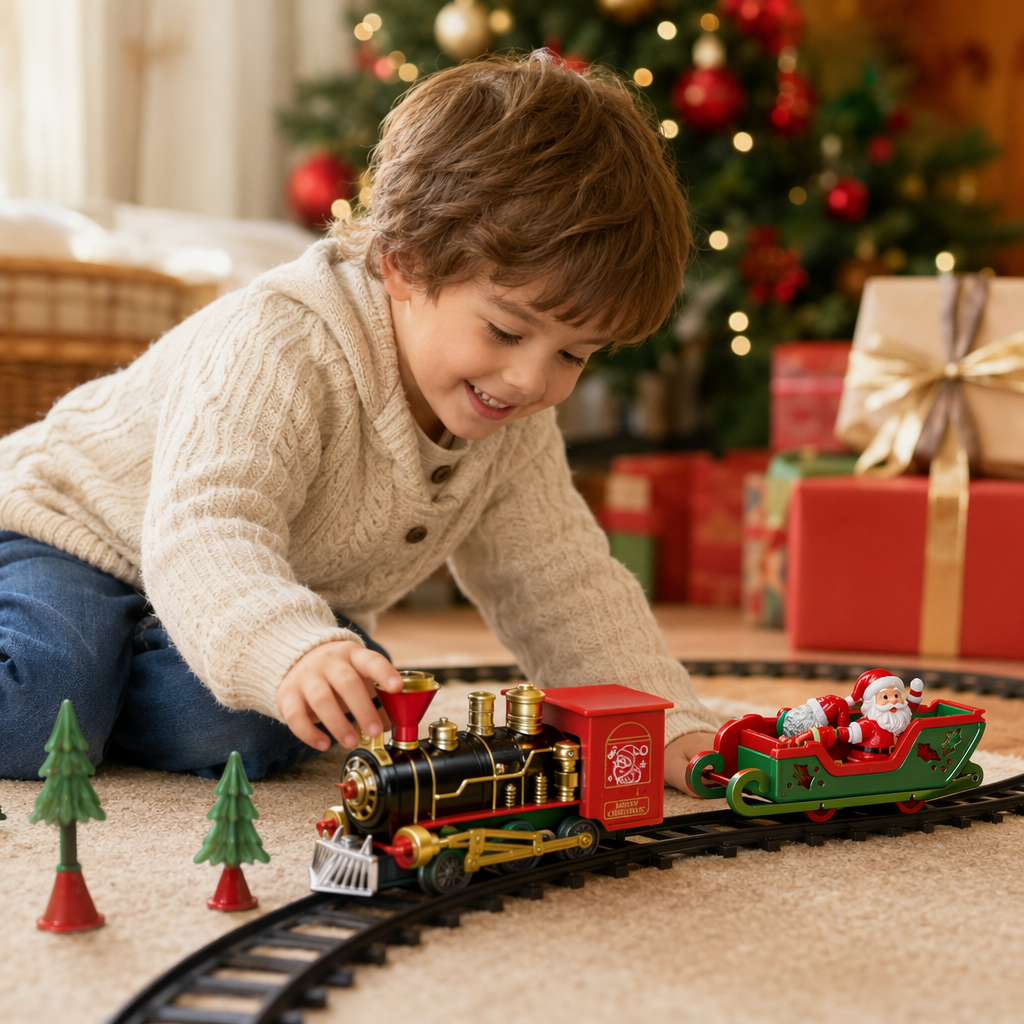Christmas-themed toy train set Children's educational track assembly gift box details Picture
