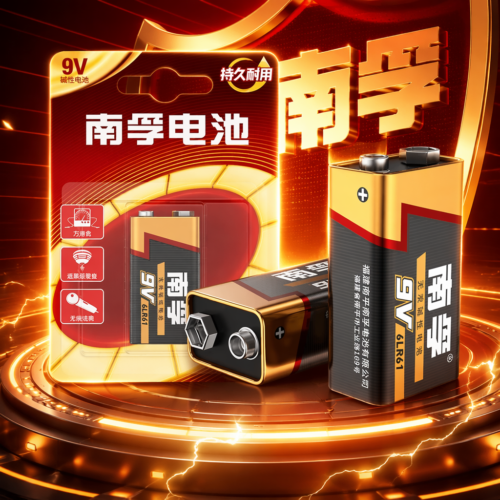 Black 9V alkaline square battery with dedicated packaging pallet Specification image