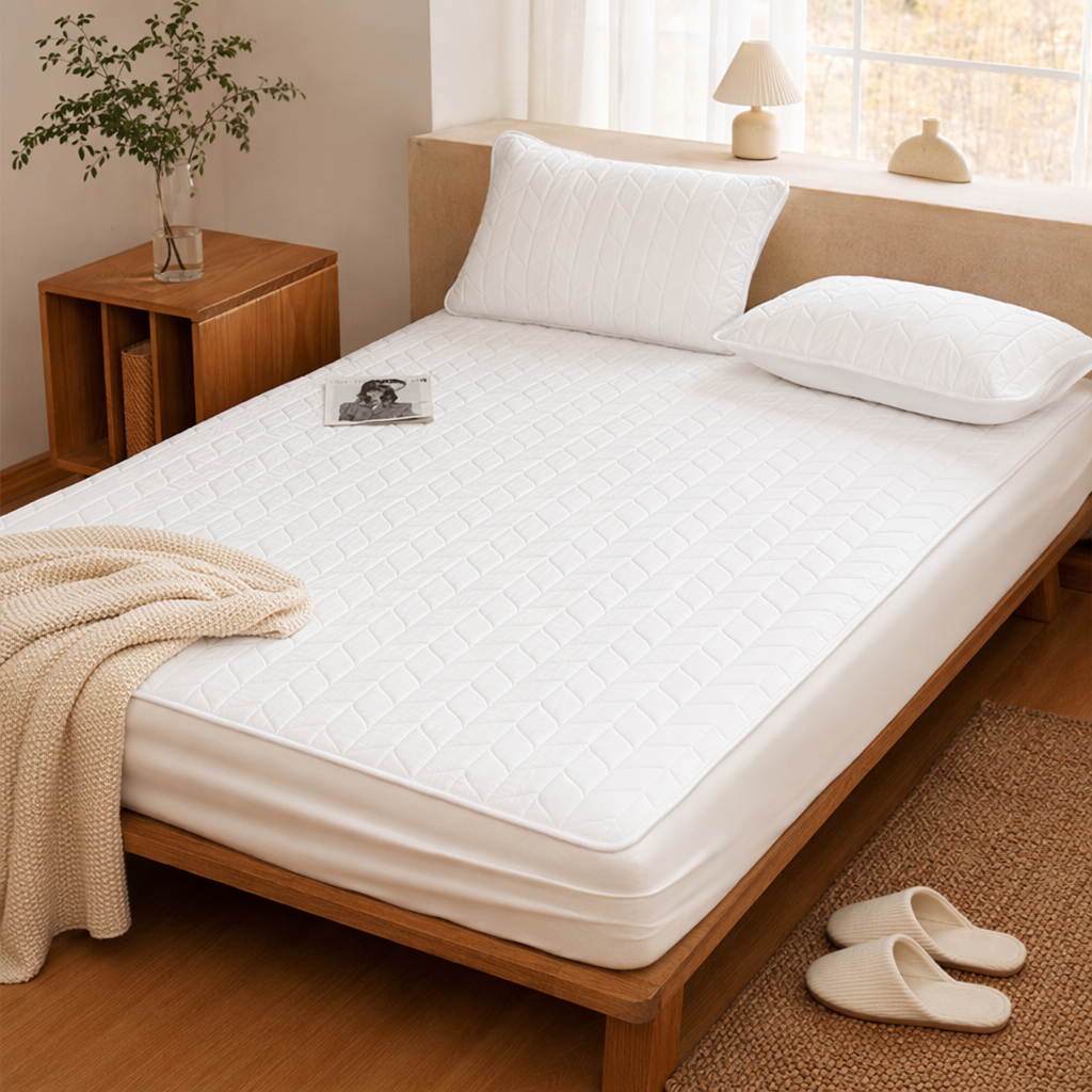 Colchón acolchado blanco almohadilla protectora respirable antideslizante cama engrosada tipo resistente al agua y al polvo details Picture