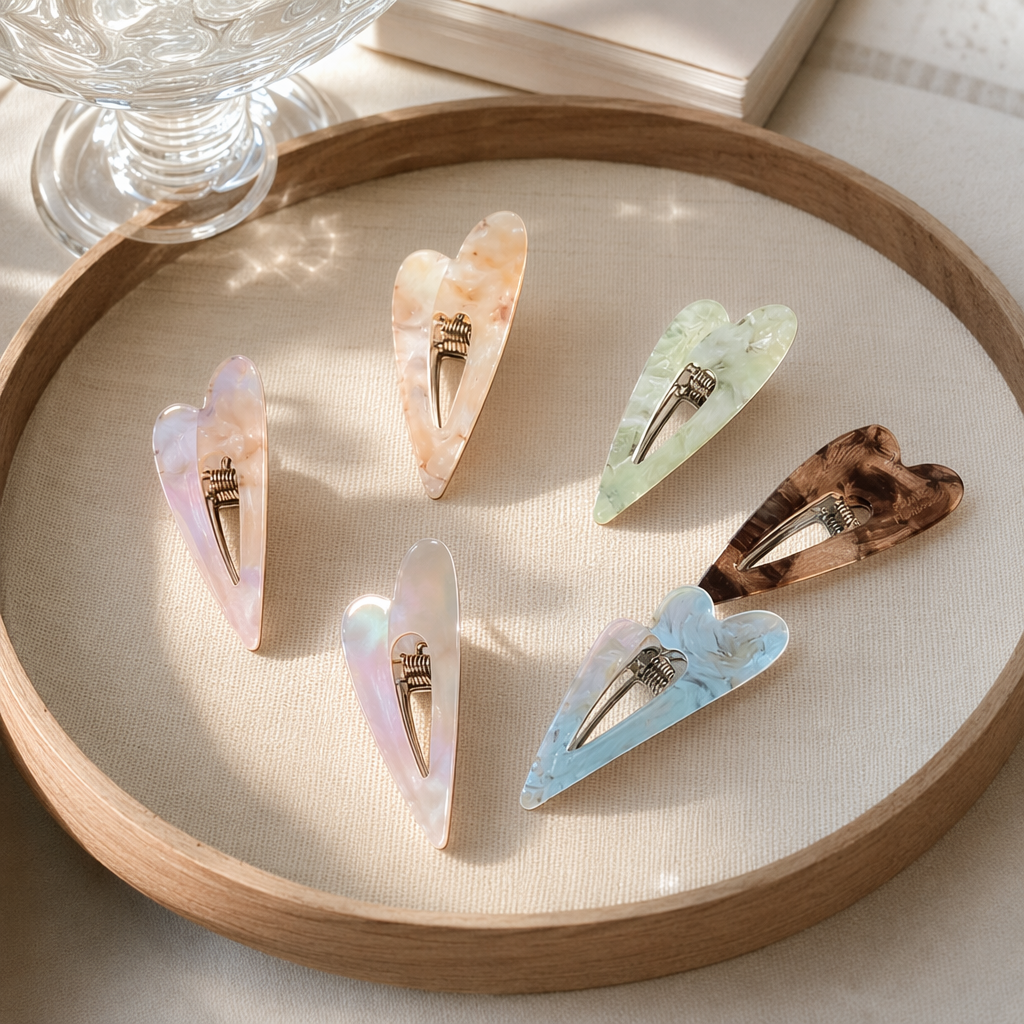 Heart-shaped acetate hair clips are fashionable, simple and versatile accessories details Picture