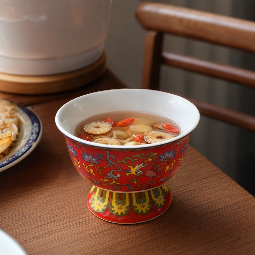 Red patterned ceramic cup, simple household tea cup, coffee cup and tableware set details Picture