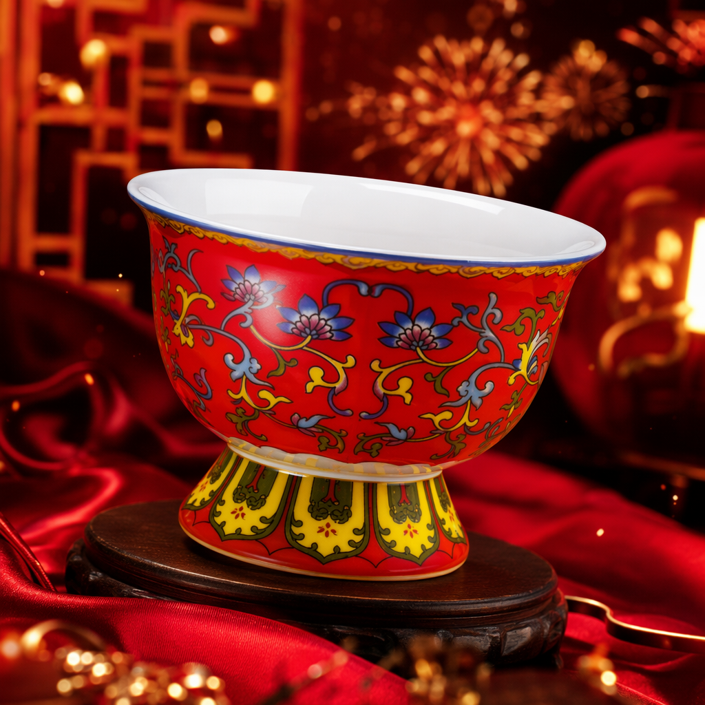 Red patterned ceramic cup, simple household tea cup, coffee cup and tableware set Specification image