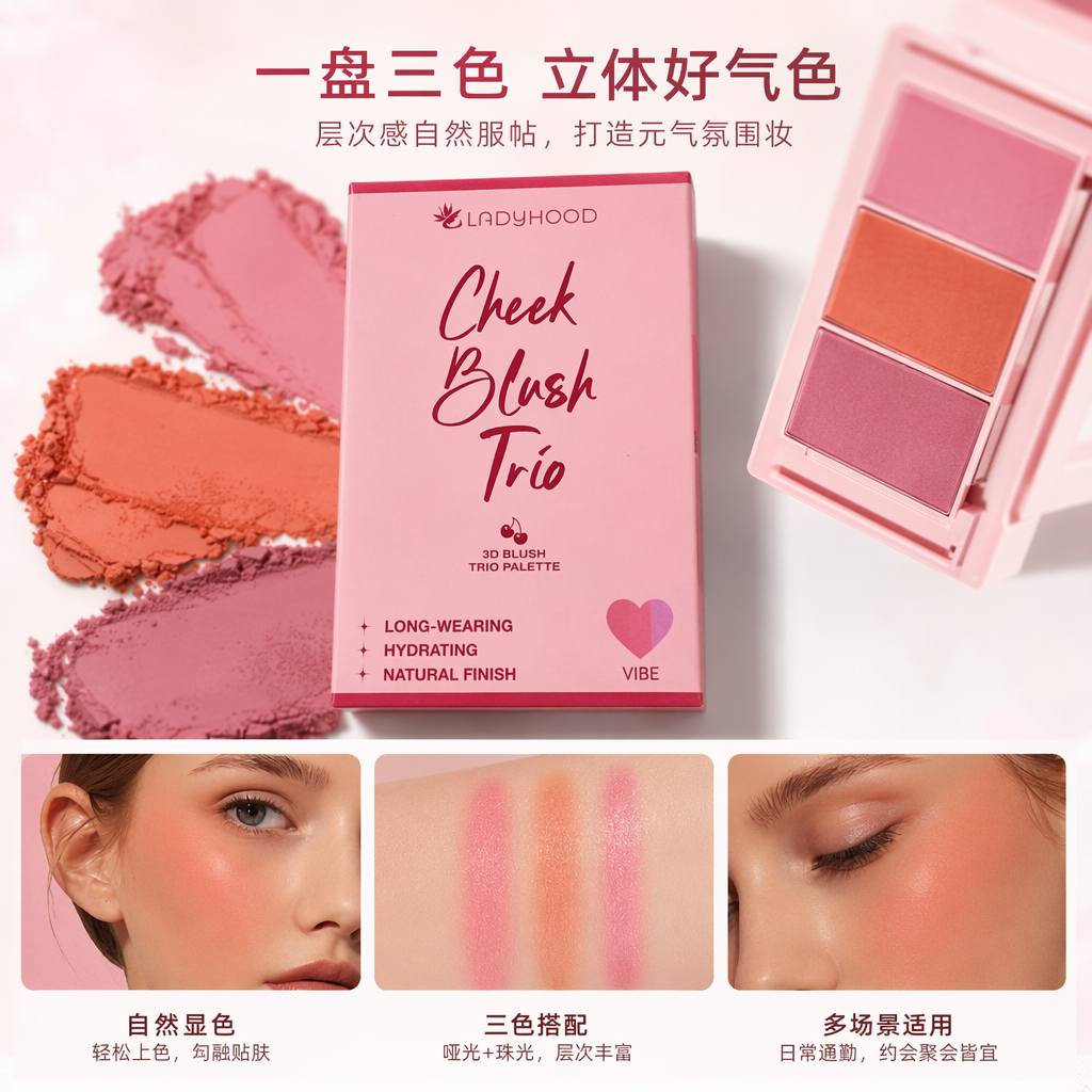 Pink cosmetics display stand Cheek Blush Trio Blush three-color tray three-layer rotating storage