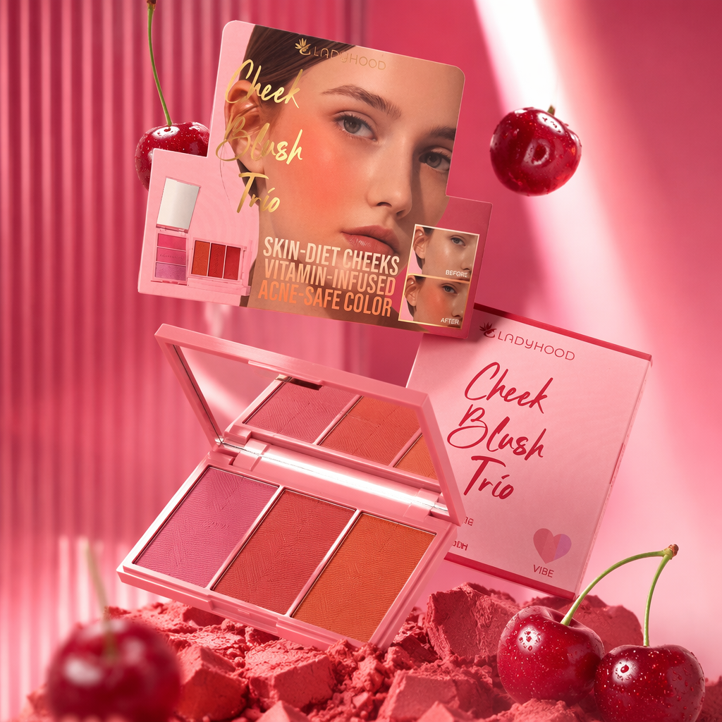 جهاز عرض مستحضرات التجميل الوردية Cheek Blush Trio على شكل قرص دوار مؤلف من ثلاثة طوابق Specification image