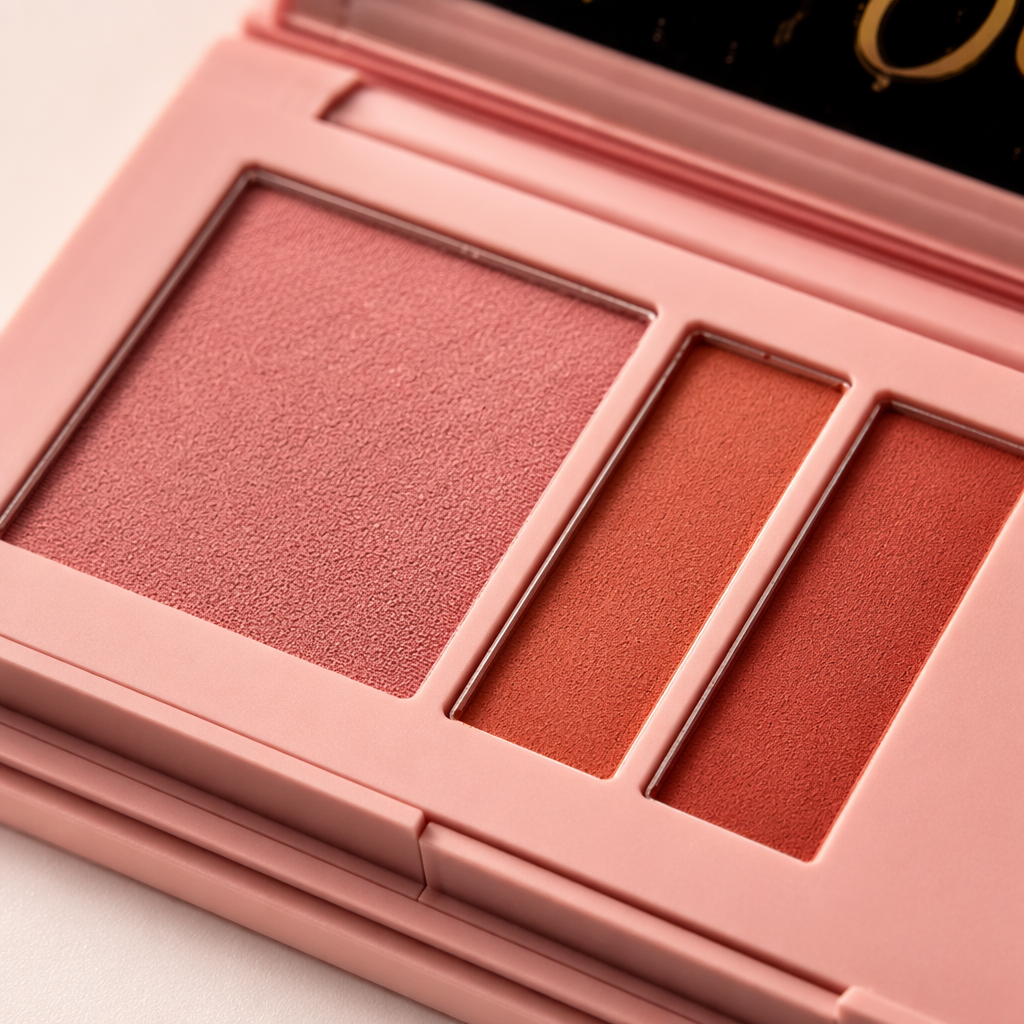 جهاز عرض مستحضرات التجميل الوردية Cheek Blush Trio على شكل قرص دوار مؤلف من ثلاثة طوابق Application Scenario