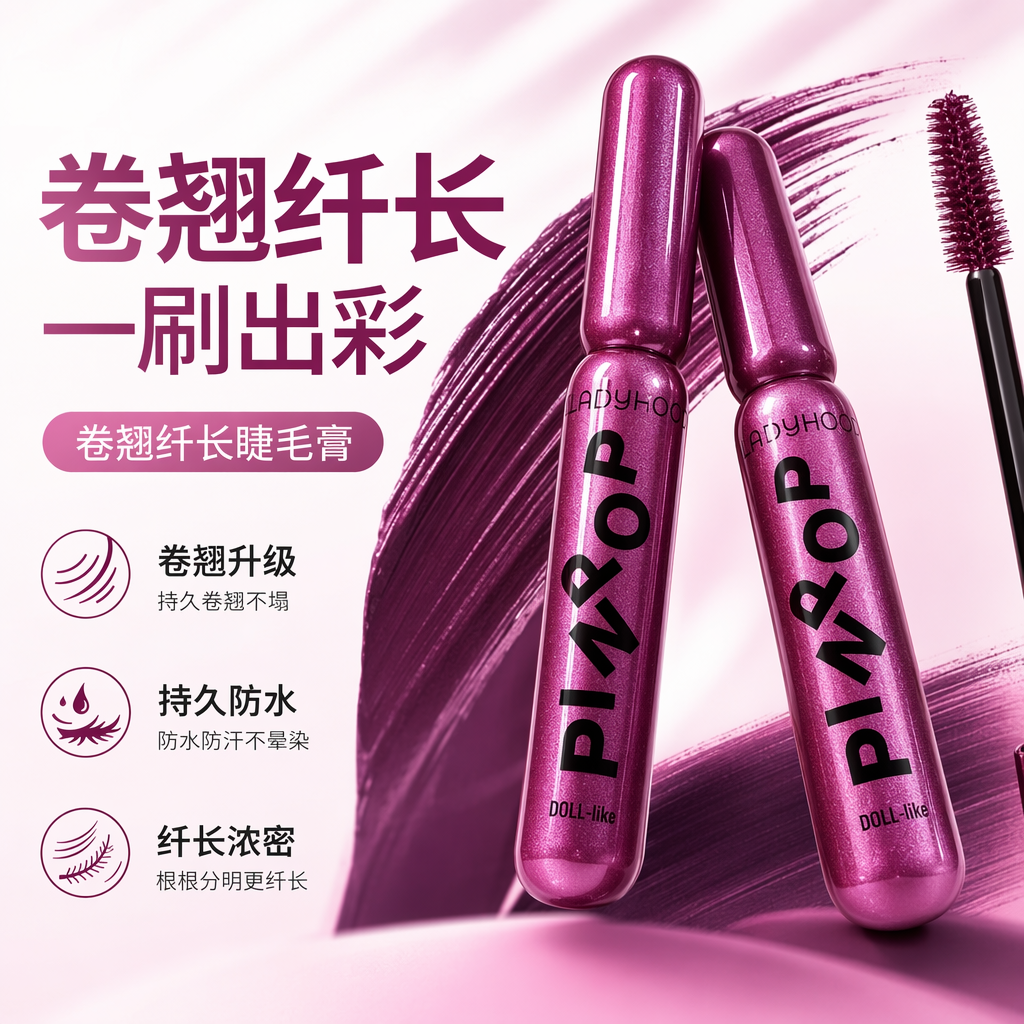 The purple-red glitter mascara is long-lasting, elongating, curling and shaping Specification image