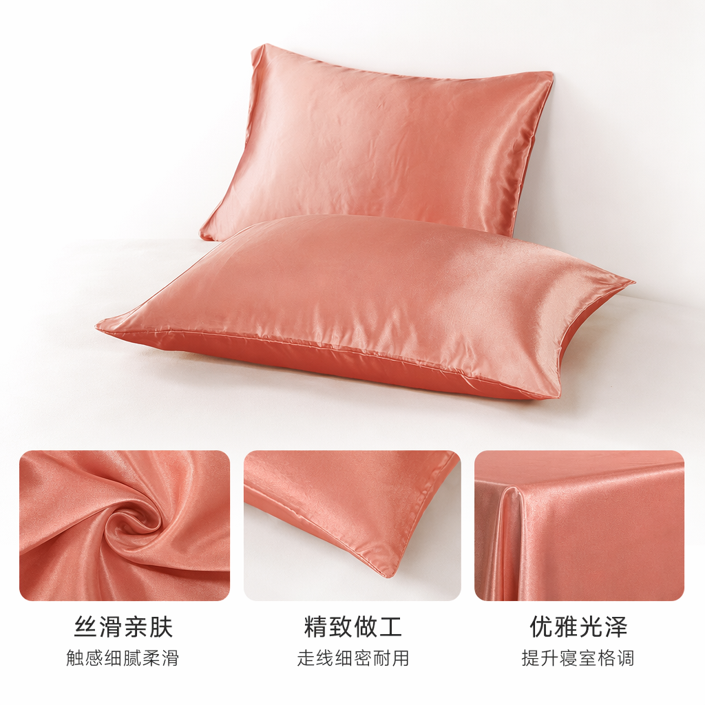 The pink silk pillowcase pillow is skin-friendly, smooth, breathable and suitable for all seasons